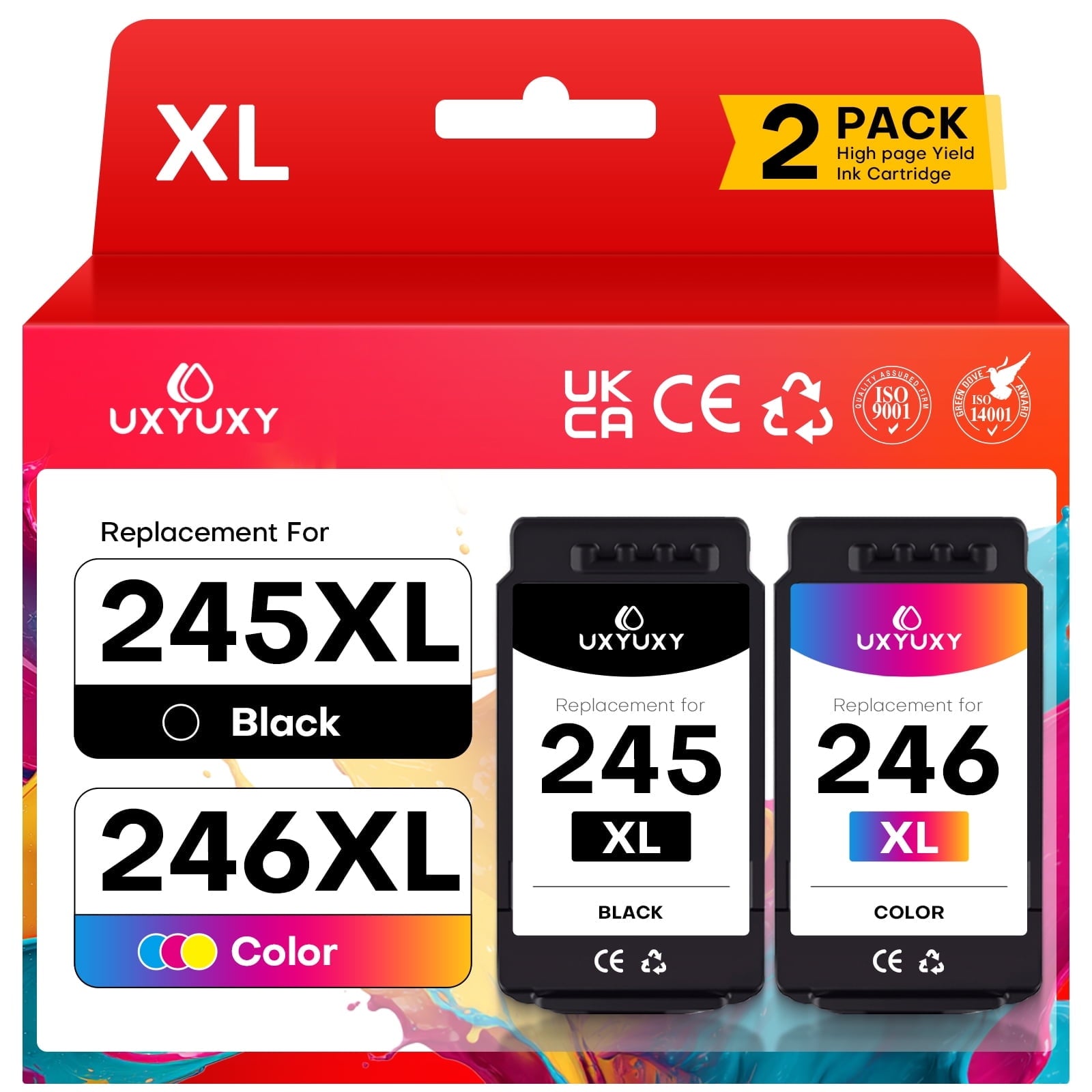 245XL Ink Cartridges for Canon Ink 245 and 246 for Canon PIXMA MG2522 TS3122 MX492 MX490 TR4500 TR4520 TS3322 Printer (Black, Tri-Color, 2-Pack)