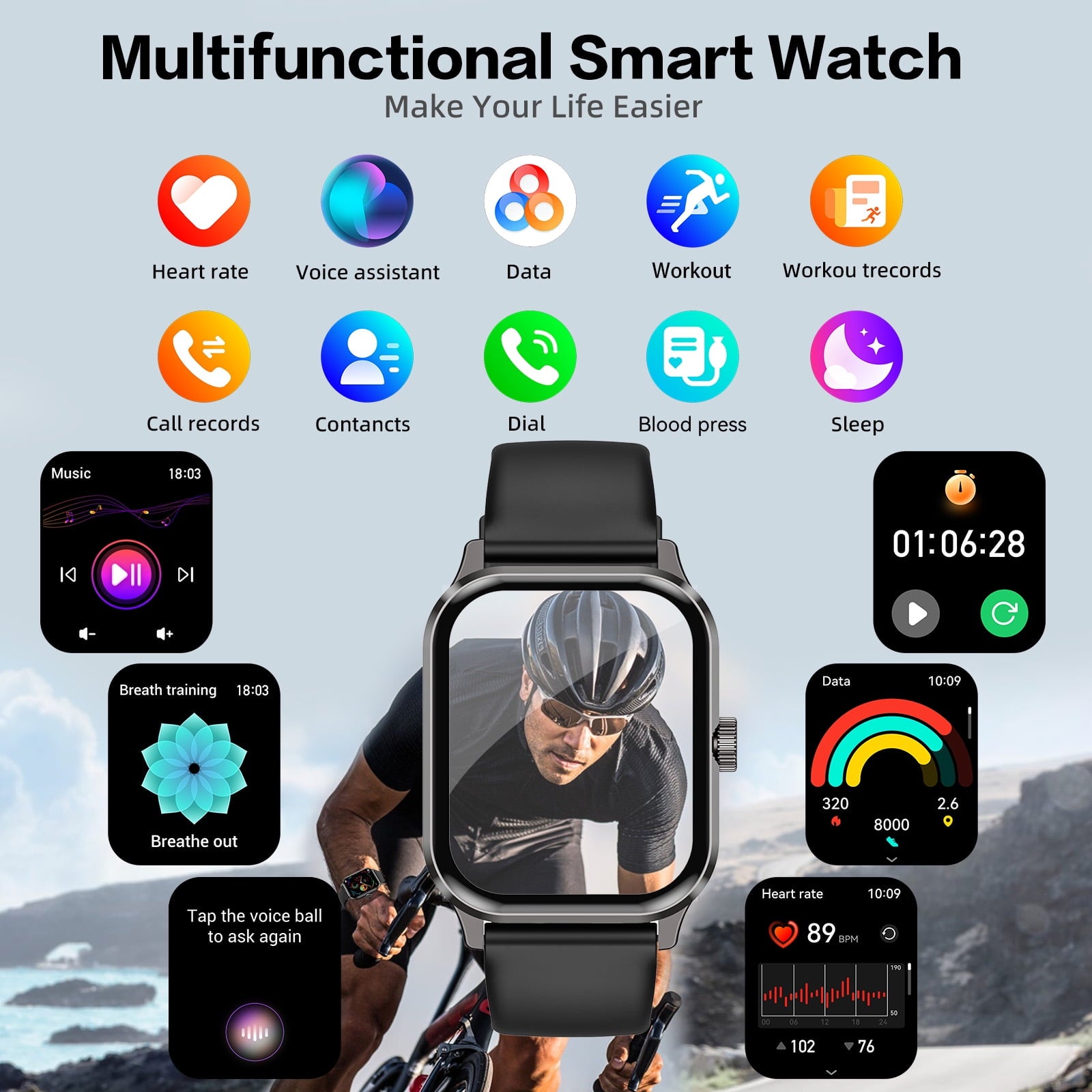 1.96" Smart Watch | Bluetooth Call, Fitness Tracker, 120+ Sports Modes, IP68 Waterproof, Ultra-Thin Design Compatible with Android & iPhone