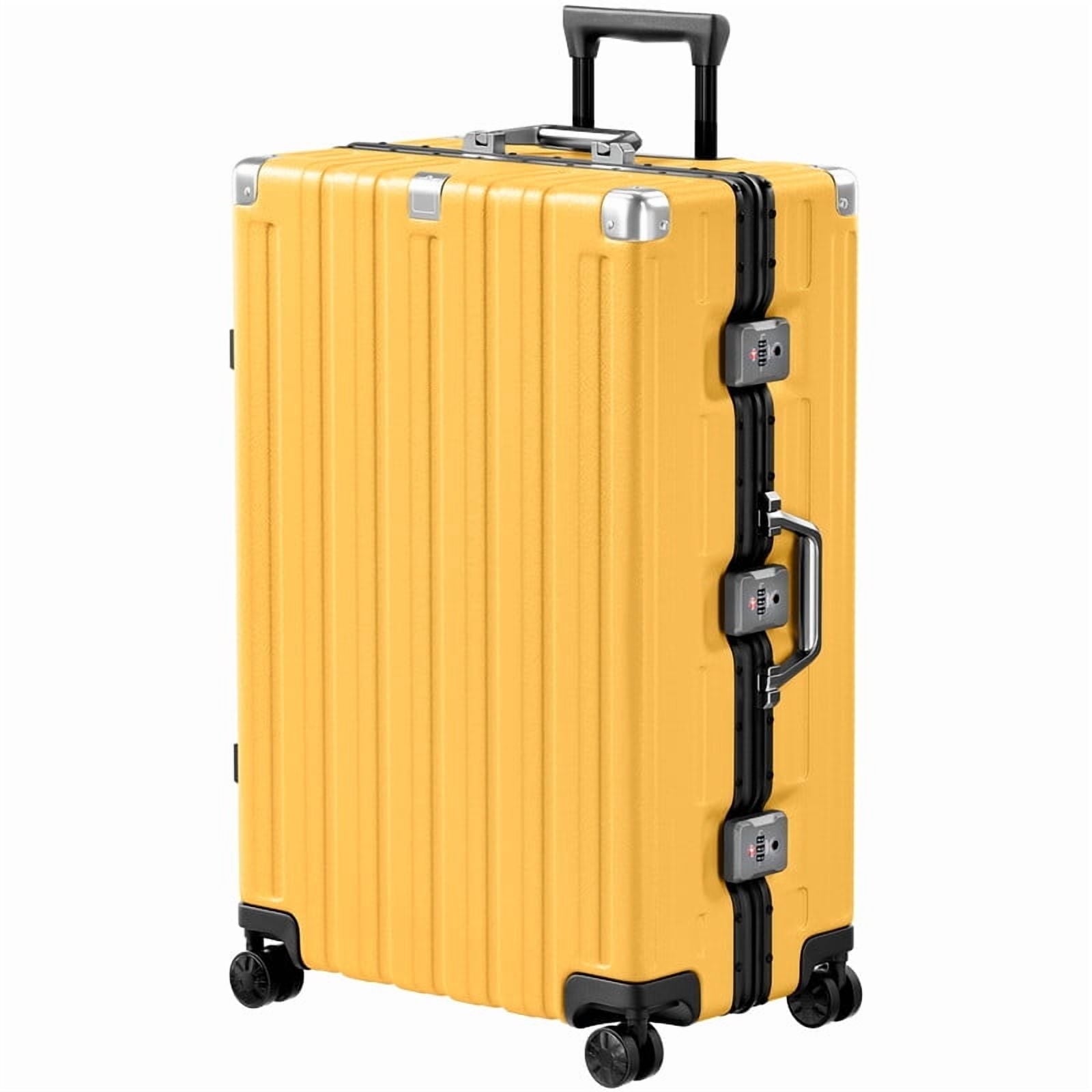 Checked Luggage Aluminum Frame Suitcase with Wheels PC ABS Hardside Zipperless with TSA Lock 28 Inch Yellow