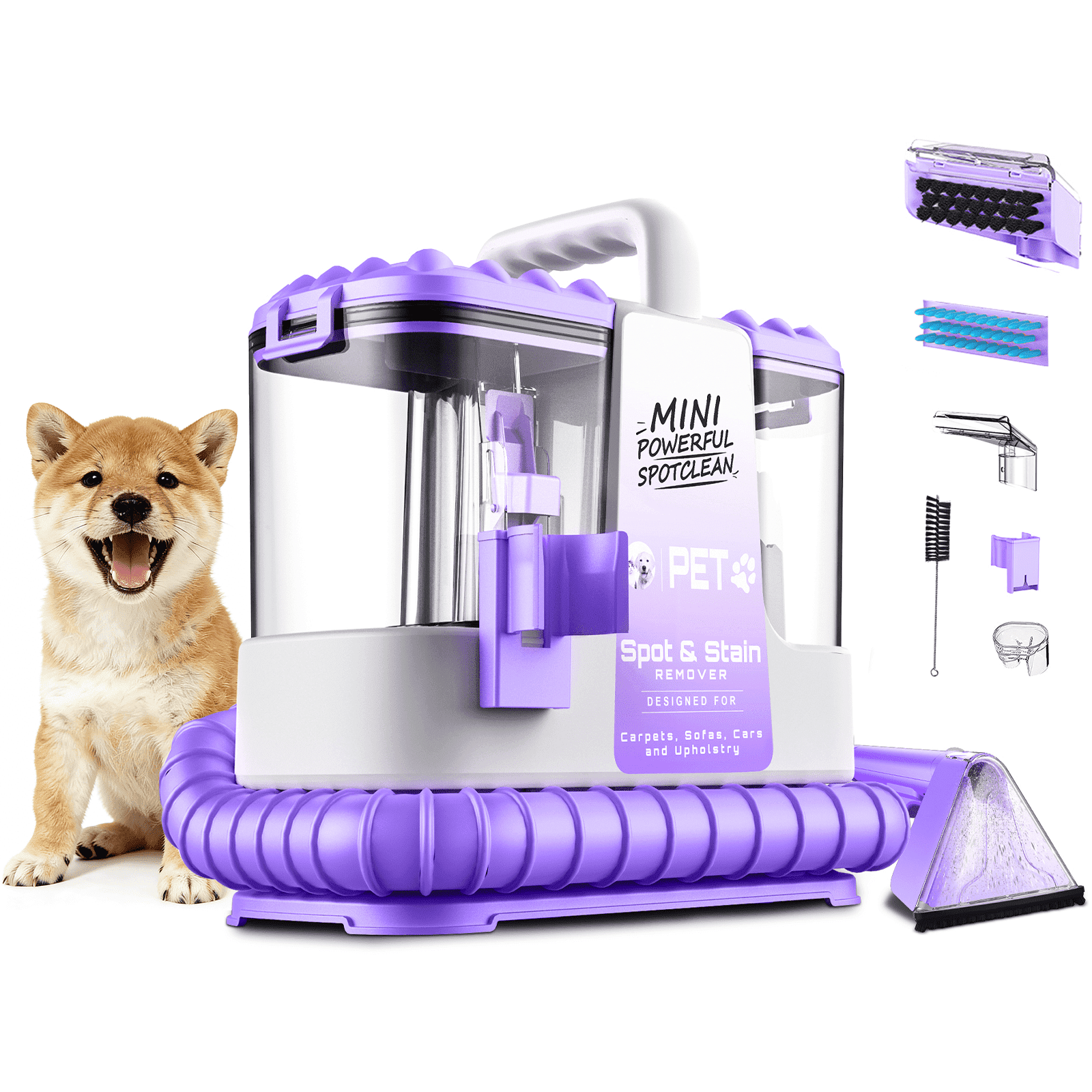 SUXIANGVAC Portable Carpet and Upholstery Spot Cleaner, 30Kpa Powerful Suction, Lightweight Compact Deep Cleaner for Home and Car, Purple(Version without cleaning solution)
