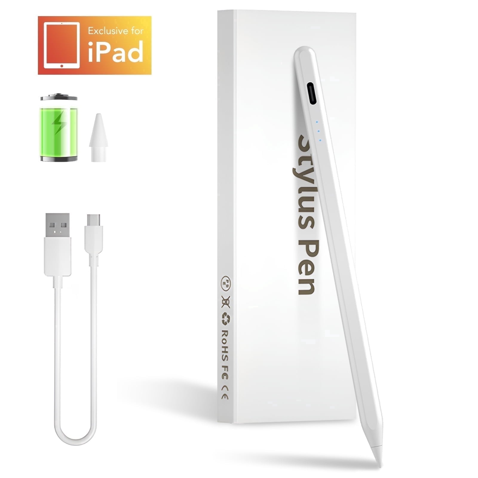 Stylus Pen for iPad 6th-11th Generation, Fast Charge with Palm Rejection & Tilt Sensitivity, Compatible with 2018-2025 iPad 6/7/8/9/10/11, Pro 11"/12.9"/M4, Air 3/4/5/M2/M3, Mini 5/6