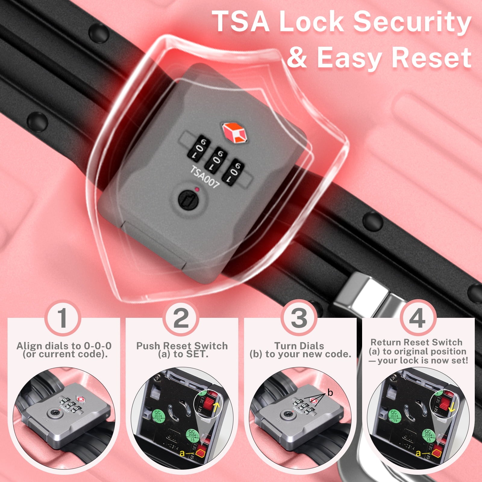 Checked Luggage Aluminum Frame Suitcase with Wheels PC ABS Hardside Zipperless with TSA Lock 28 Inch Pink