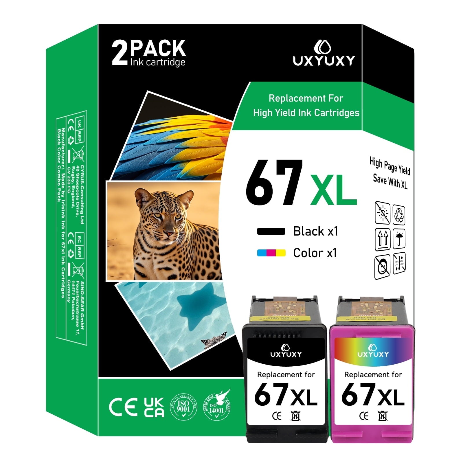 67XL Ink Cartridges Compatible for HP 67 Ink Cartridge HP Ink 67 for HP Deskjet 2700 2700e 2752 2752e 2755 2755e Envy 6000 6055 6055e Printer (Black Tri-Color 2 Pack)